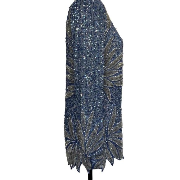 Jovani Women's VTG Dress Tunic Glam Artsy Beaded Sequin Blue Silver Size Small - Picture 2 of 12